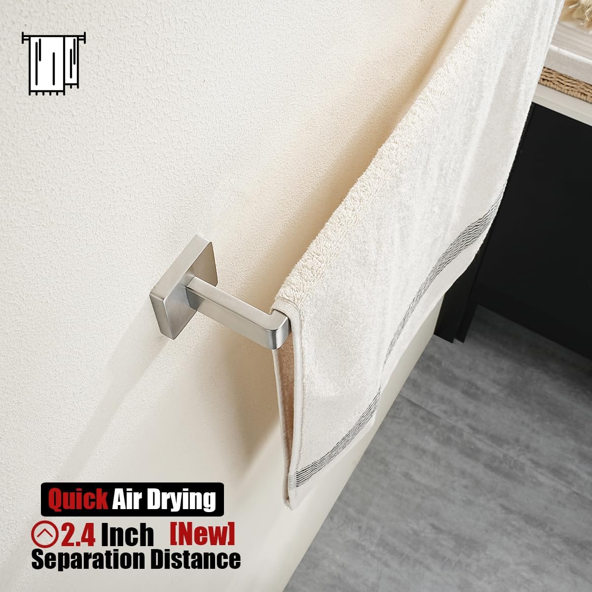 JQK Brushed Towel Bar, Rounded Edges 18.41 Inch Towel Rack, 304 Stainless Steel Bathroom Wall Mount, Useable Length 16 Inch, TB250L16-BN