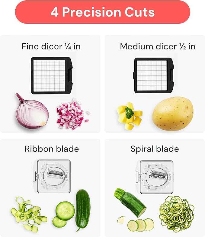 Fullstar The Original Pro Chopper - Vegetable Chopper and Spiralizer, Food Chopper with Container, Fruit Slicer, Kitchen Gadgets & Gifts, Home Essentials (4 in 1, Clear)