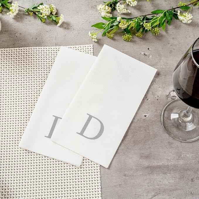 Luxenap 15.8 X 7.9 Inch Linen-Feel Guest Towels, 2000 Lettered Hand Towels - Silver Letter 'D', Sans Serif Font, White Paper Dinner Napkins, airlaid, For Restrooms And Tables - Restaurantware