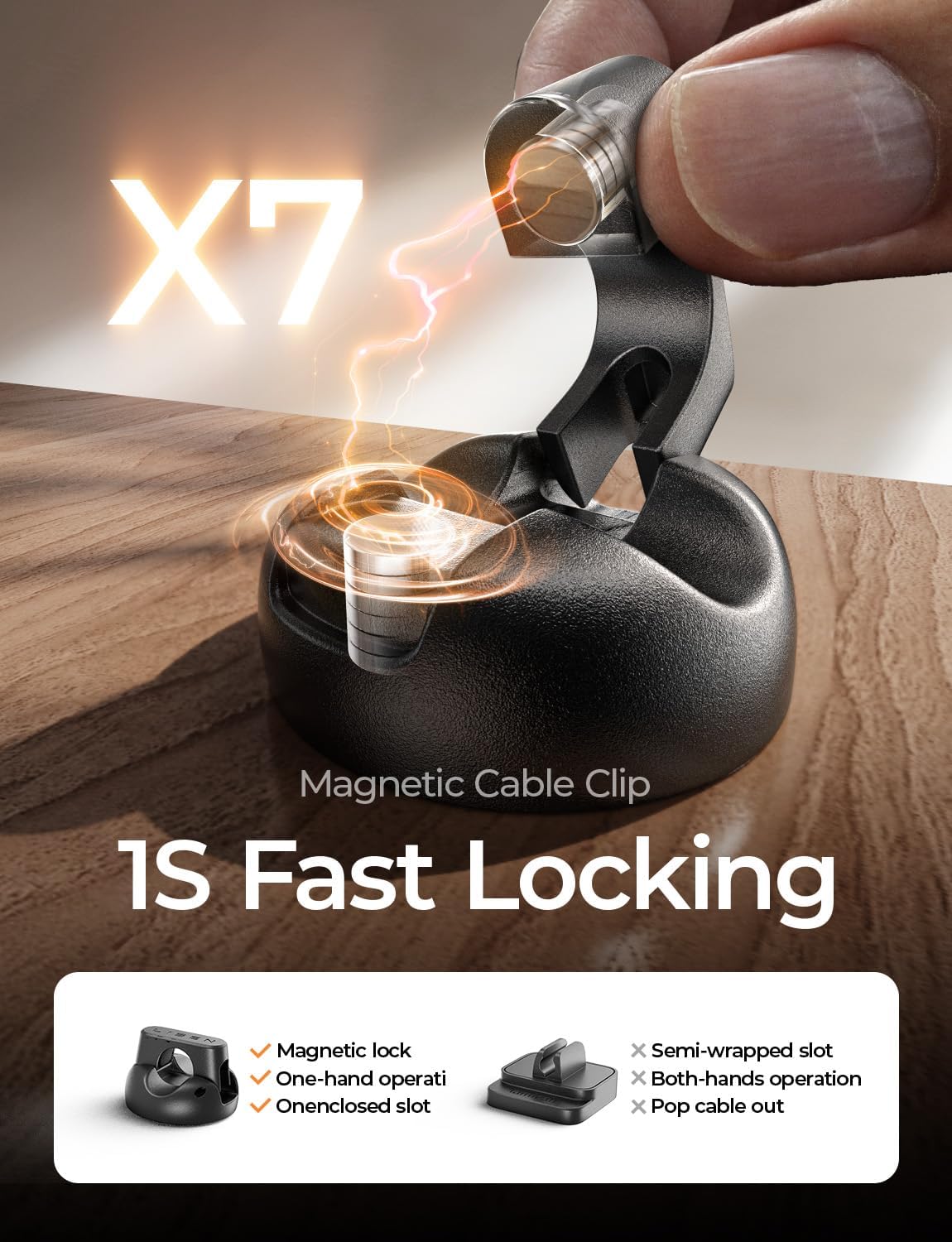 18-Pack Magnetic Cable Clips [1S Snap-On] Cord Holder, LISEN Office Desk Organizers and Accessories with 9 Extra Strong Adhesive Pads, Wire Organizer for Nightstand, Home, Wall, Car, Desktop