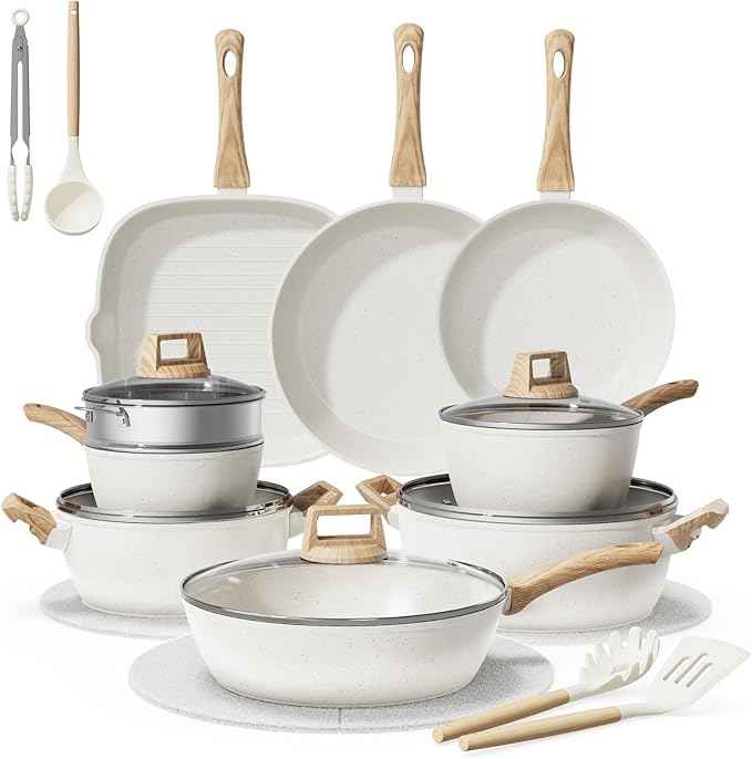 24-Piece Pots and Pans Set Non Stick, Titanium-Reinforced Ceramic Cookware Set, Long-Lasting Nonstick,Non Toxic PFAS-Free, Induction Compatible, Complete Kitchen Set for Everyday Cooking