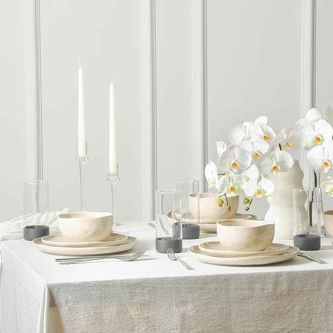 Stone Lain Mirella 32-Piece Dinnerware Set Stoneware, Borosilicate Glass, Beige