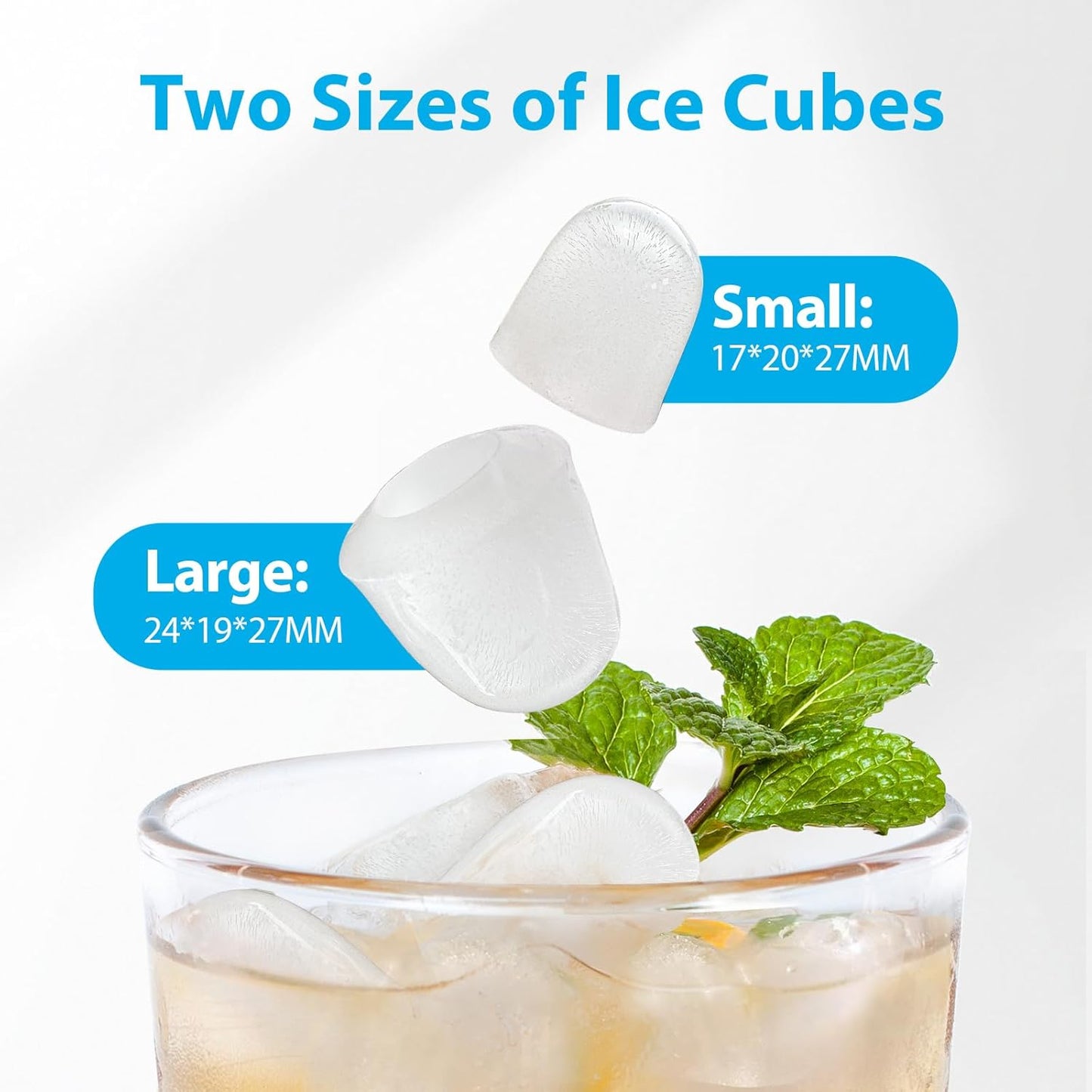 Aeitto Ice Makers Countertop, 9 Ice Cubes Release in 6 Mins, 26Lbs/24H, 2 Sizes of Bullet Ice Machine,Self-Cleaning Portable Ice Maker with Ice Scoop and Basket for Home Kitchen Office Bar RV, White