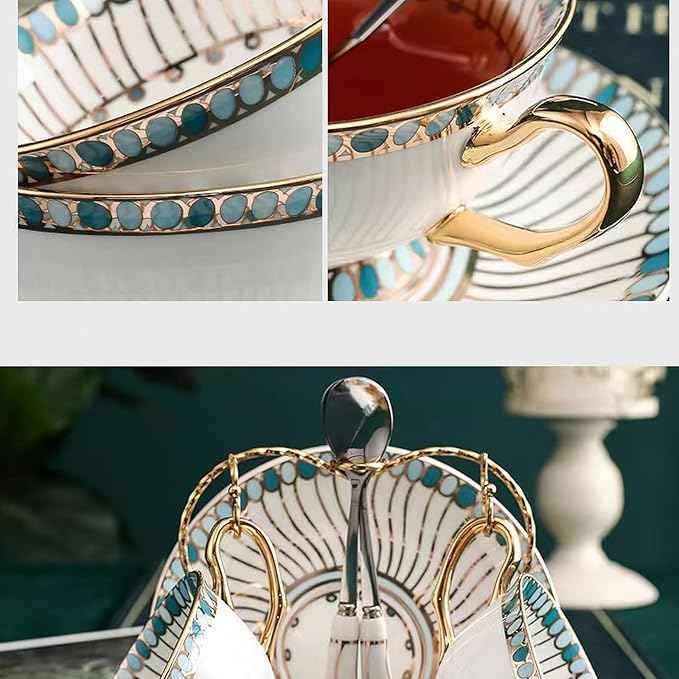 Chinese Bone China Coffee Tea Set, Retro Floral Tea Gift Set, Suitable for Christmas, Father'S Day, Birthday, Halloween Party Gifts (Sapphire 2 Cups)