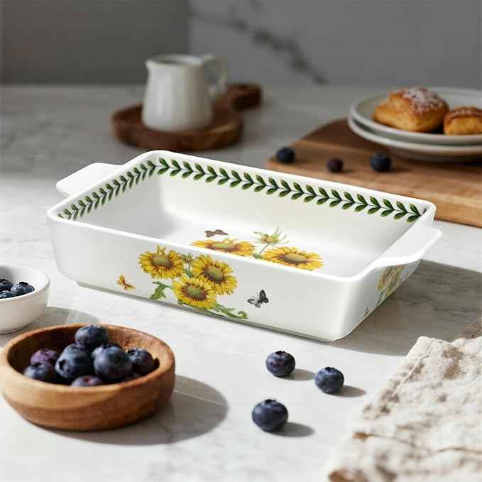 ACMLIFE Ceramic Casserole Dish Set, Ceramic Baking Dish for Oven, Casserole Dish Bakeware Set, Casserole Dishes for Oven, Lasagna Pan, Large Baking Dishes with Handles, Microwave, Dishwasher Safe, Gift Packaging Floral 2 Pcs Set(13"x8"+10.3"x6.3") (Sun...