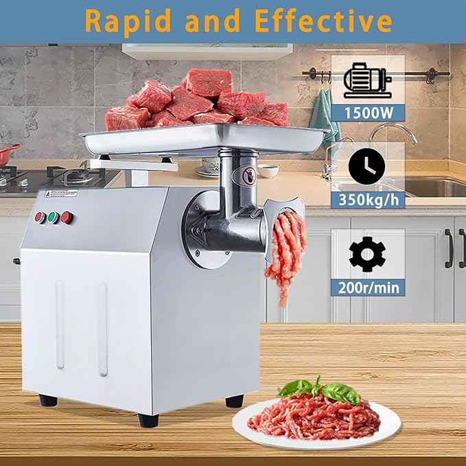 Commercial Electric Meat Grinder 1500w - Heavy Duty 350KG/h High Capacity with Copper Motor, ETL Certified. Includes Accessories for Sausage Making, Home Kitchen & Professional Use.