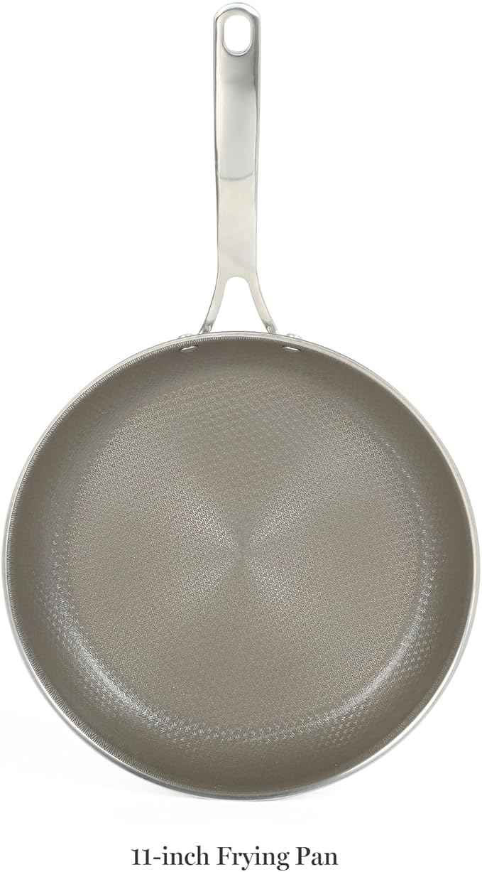 Martha Stewart Badgley Hybrid Nonstick 11 Inch TriPly Stainless Steel Large Fry Pan & Stay Cool Handle - Laser Etched Non-Toxic Perfect Sear Nonstick Skillet - Dishwasher and Induction Safe
