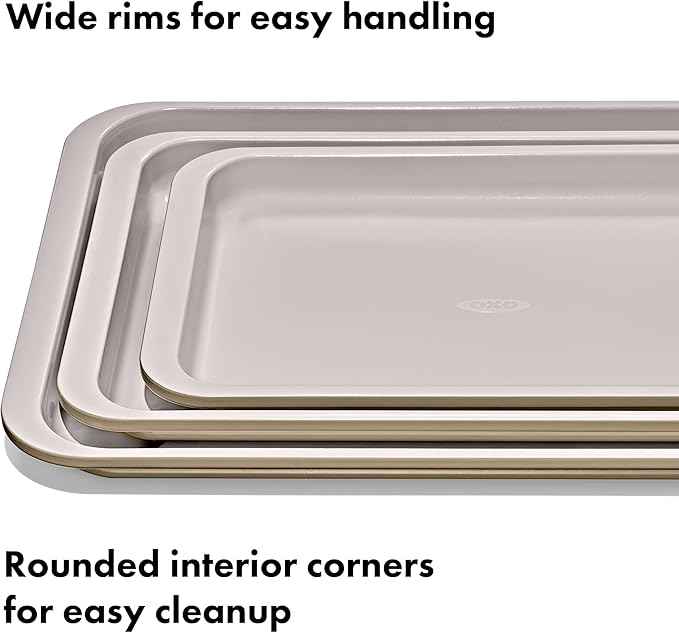 OXO Good Grips Non-Stick Pro Ceramic Coated Metal Bakeware 3-Piece Sheet Pan Set – Biscuit