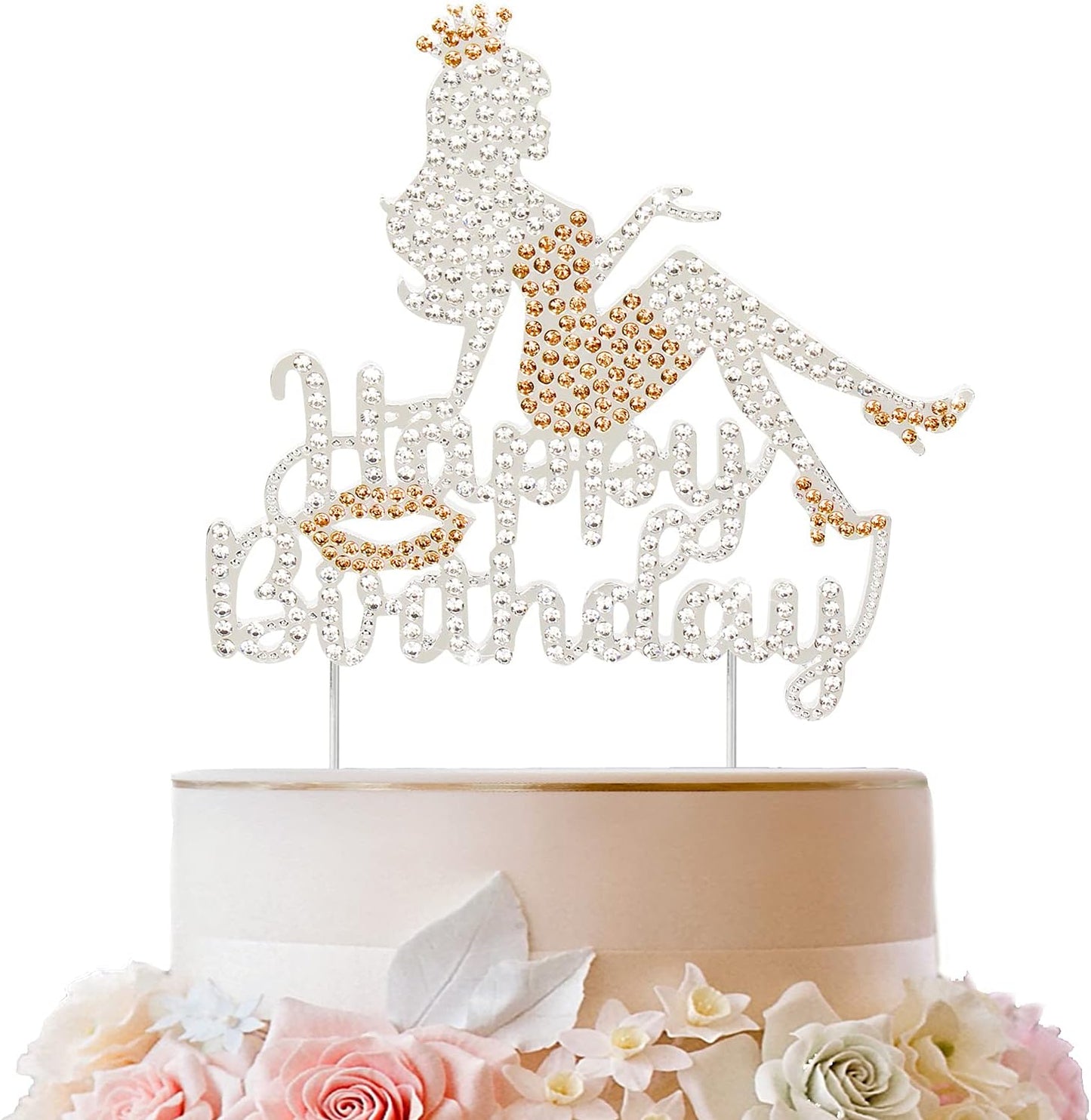 LINGTEER Happy Birthday Crown Queen High Heel Rhinestone Cake Topper - Cheers to Makeup Spa Birthday Party Cake Centerpieces Decorations Gift Sign - Orange.