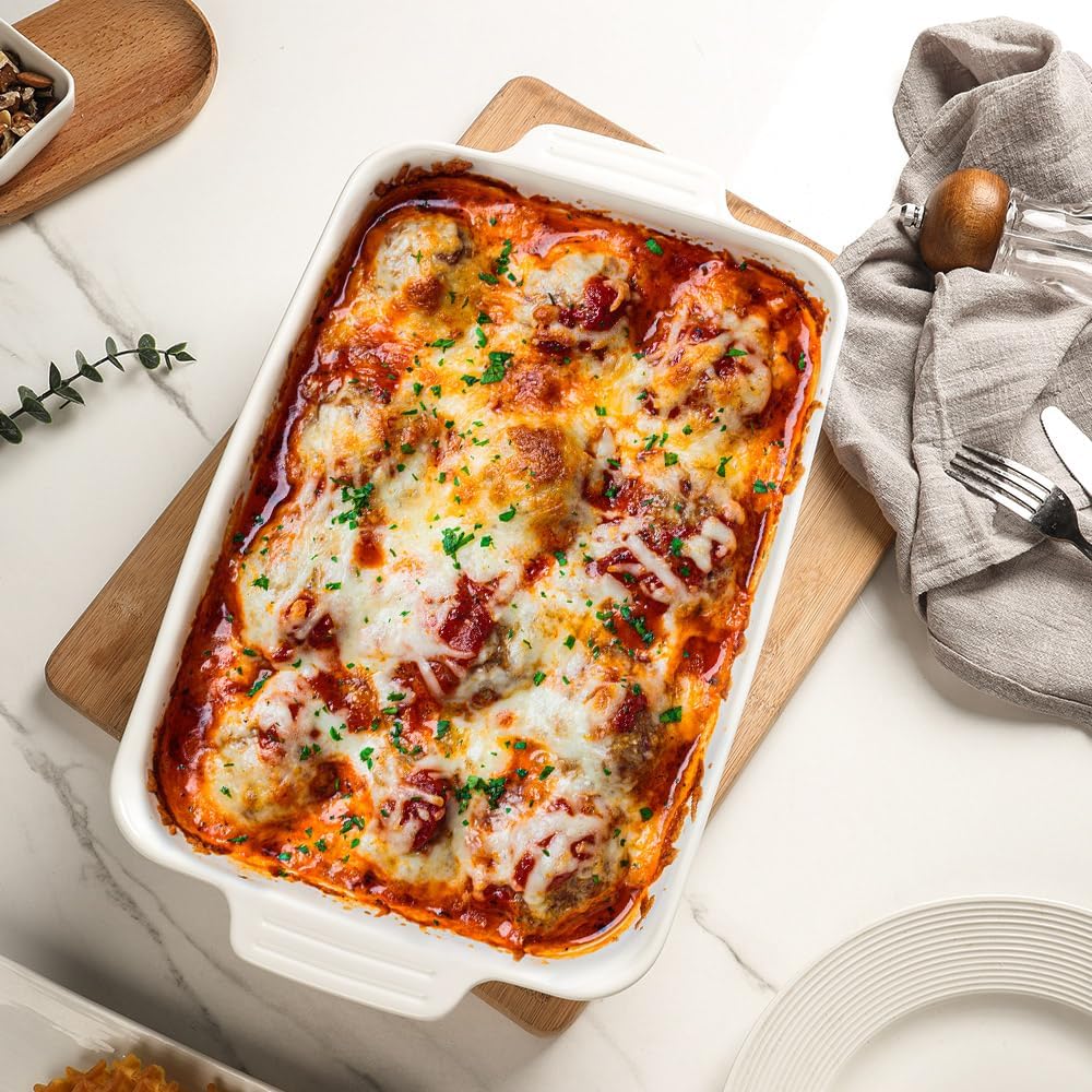 Casserole Dishes for Oven,9x13 Ceramic Baking Dish,4.2 Quarts Large Lasagna Pan with Handles Deep and Large Capacity,Durable Bakeware for Lasagna, Home Decor, Wedding Gift, White - HomeSpice