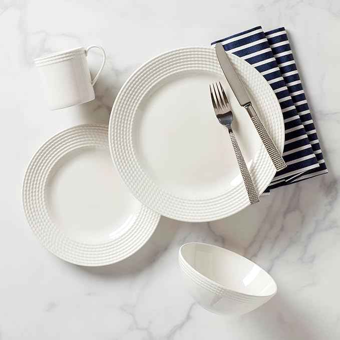 Kate Spade New York Wickford 16-Piece Dinnerware Set, 15.75 LB, White