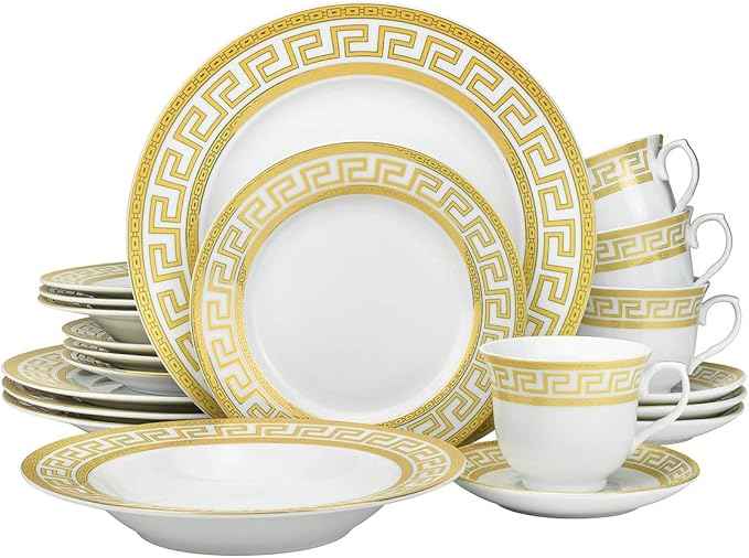 57-pc Banquet Dinnerware Set Gold Greek Key - Luxury Tableware Dining Service for 8