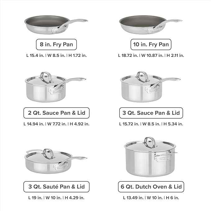 Viking PureGlide Pro 3-Ply Nonstick Cookware Set, Made without PFAS, 10-Piece Induction Pots and Pans Set, Metal Utensil Safe Titanium Nonstick Surface, Oven Safe to 600F