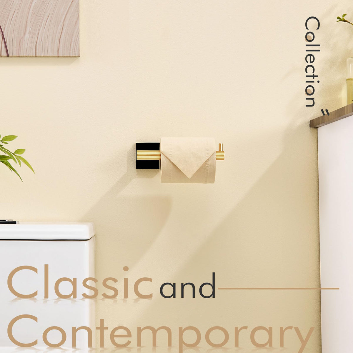 Toilet Paper Holder Black with Gold Toilet Roll Holder Hold Mega Rolls Kitchen Bathroom Tissue Paper Dispenser Stainless Steel (Black Gold / Horizontal)