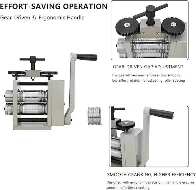 4-in-1 Rolling Mill, 2/"50mm Jewelry Rolling Mill with Hand Crank, Rolls Gold/Silver/Brass/Copper into Sheet, Square/Half-Round/Round Wires (Multi-Size) | 0.03-6.5mm Press Thickness