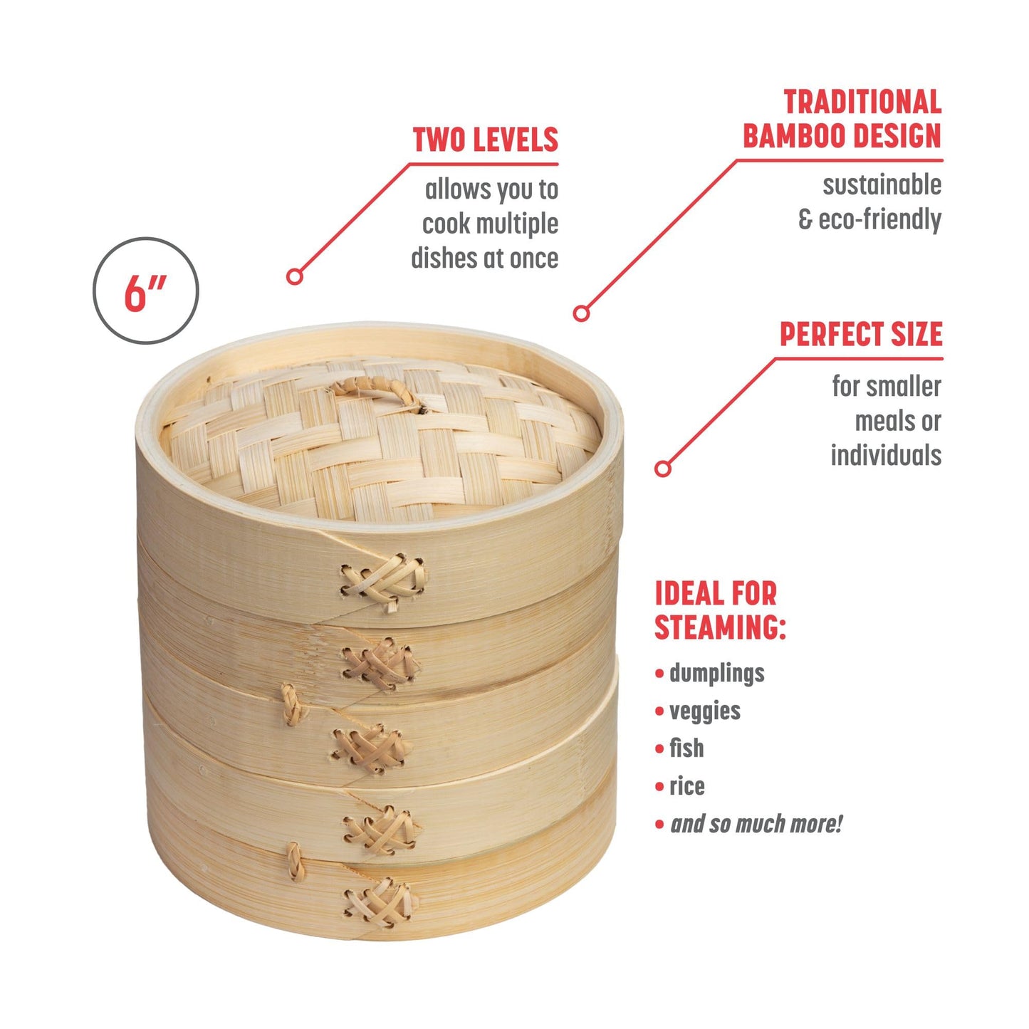2 Tier Bamboo Steamer Baskets (6 inch - bamboo)