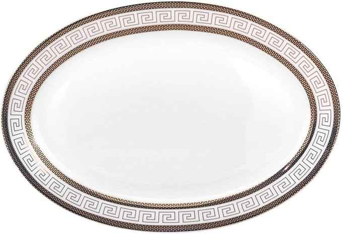 Euro Porcelain 57-pc Banquet Dinnerware Set, Luxury Tableware Dining Service for 8 (Greek Key Dark)