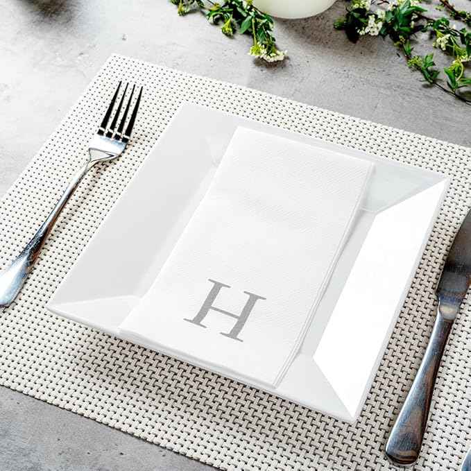 Luxenap 15.8 X 7.9 Inch Linen-Feel Guest Towels, 2000 Lettered Hand Towels - Silver Letter 'H', Sans Serif Font, White Paper Dinner Napkins, airlaid, For Restrooms And Tables - Restaurantware