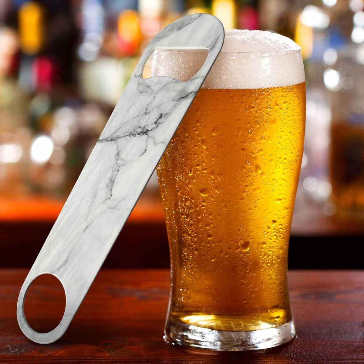 Marble Stainless Steel Bottle Opener Black White and Gray Marble Sanstone Modern Pattern Flat Beer Bottle Opener Keychain for Home Kitchen Bar Restaurant Party Birthday Gift