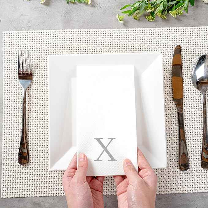 Luxenap 15.8 X 7.9 Inch Linen-Feel Guest Towels, 2000 Lettered Hand Towels - Silver Letter 'X', Sans Serif Font, White Paper Dinner Napkins, airlaid, For Restrooms And Tables - Restaurantware
