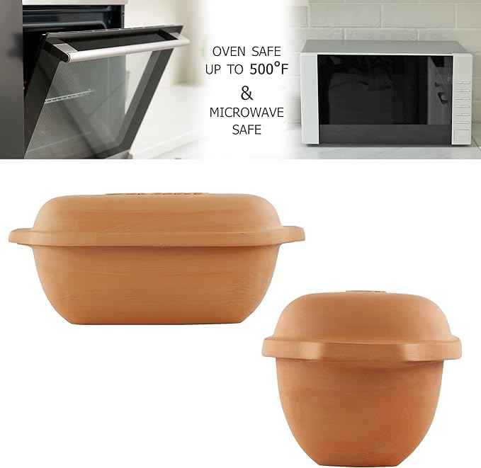 Eurita Clay Roaster, Non-Stick Bread Pan & Lid, Healthy Clay Pot Cooking, With Free Recipe Guide, 2 Quarts