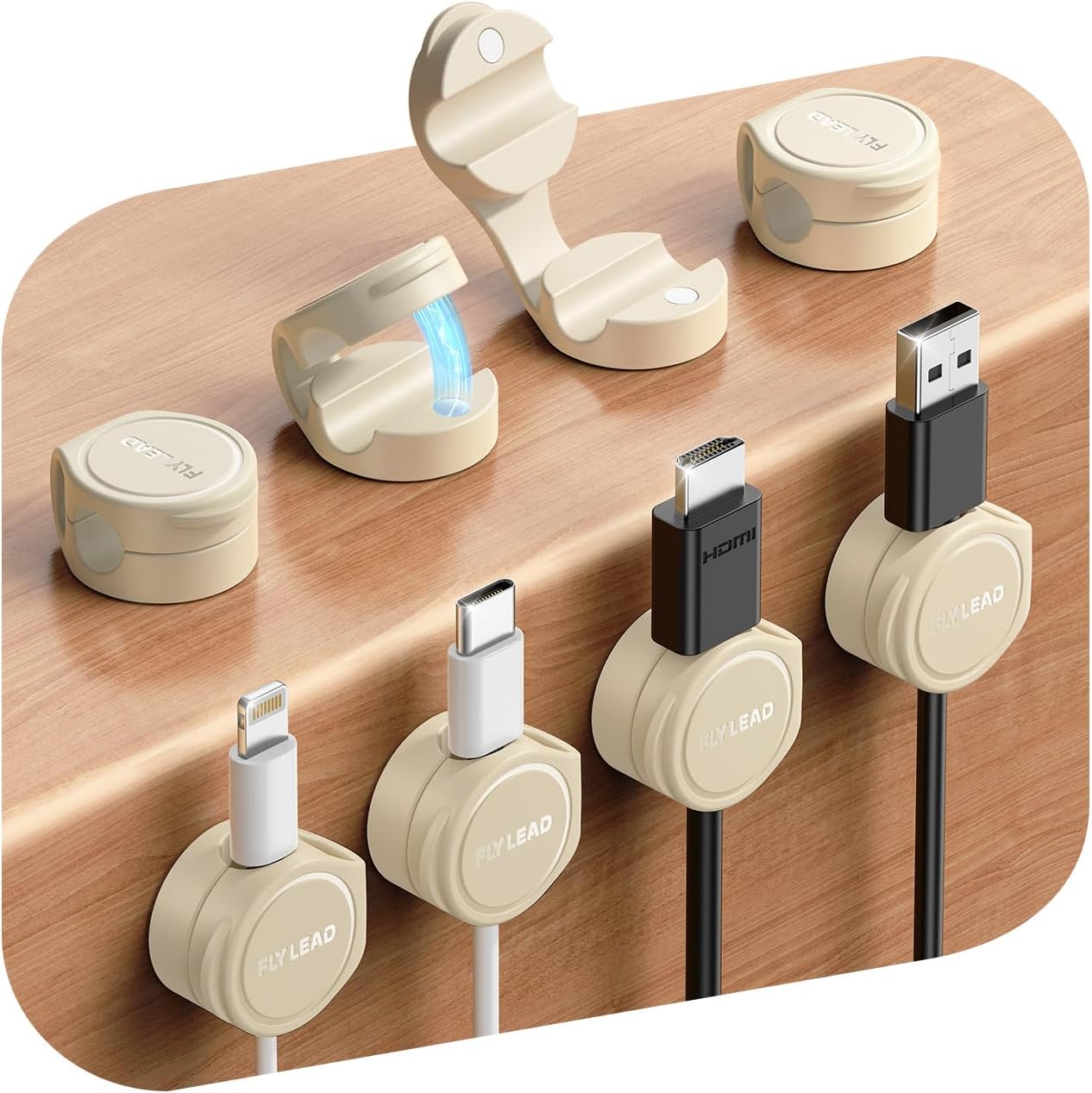 8-Pack Cord Organizer Magnetic Silicone Cable Clips[8 mm Wider Cable Accessible]Desk Cable Management, FLYLEAD Desktop Cord Holder for Nightstand, Office Workspaces Desk Organization Home Accessories