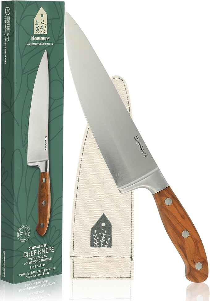 Bloomhouse - Two Time Oprah's Favorite Things Winner - 8-Inch Chef's Knife – German Stainless Steel Blade with Forged Italian Olive Wood Handle, Full Tang Kitchen Knife for Slicing, Dicing & Chopping