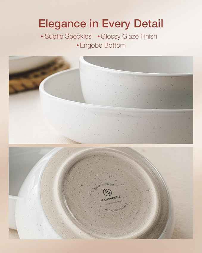 Famiware Milkyway Stoneware Dinnerware Sets with Mugs, Service for 6 (24 Pieces), Plates and Bowls Sets -Scratch Resistant, Microwave and Dishwasher Safe Dishes Set, White