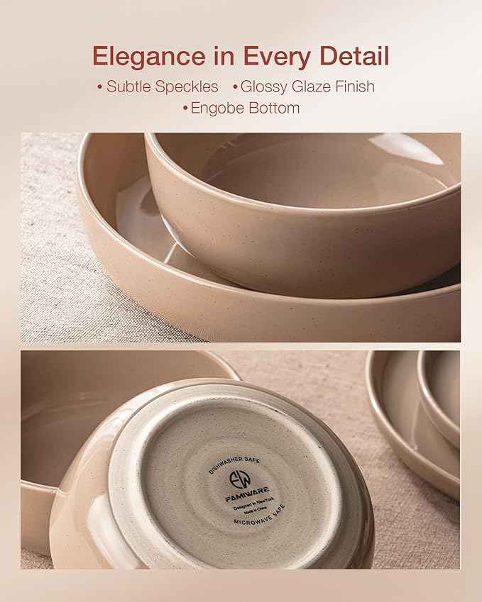 Famiware Milkyway Stoneware Dinnerware Sets with Mugs, Service for 6 (24 Pieces), Plates and Bowls Sets -Scratch Resistant, Microwave and Dishwasher Safe Dishes Set, Cinnamon Brown