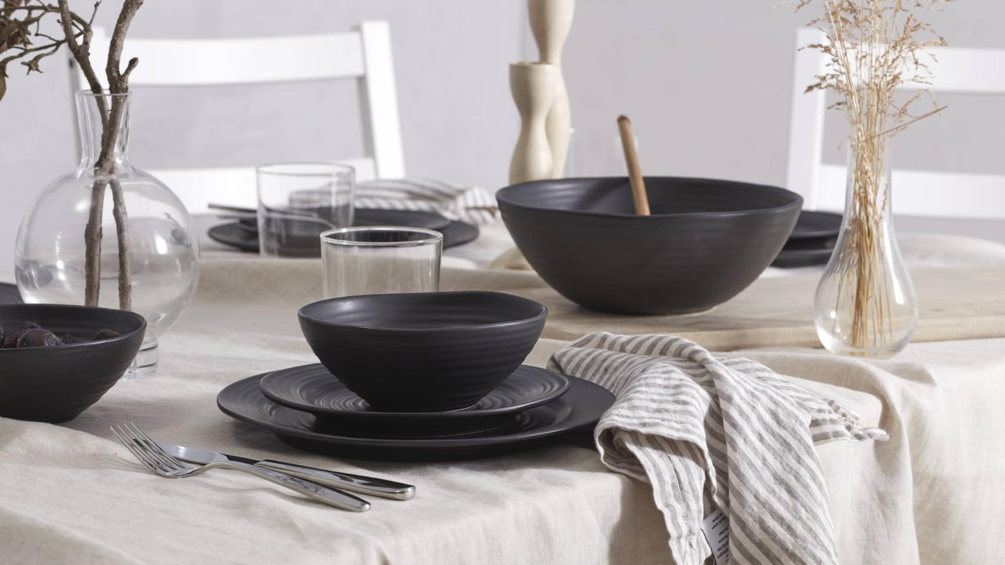 Black Ridge Piece Dinnerware Set (Black / 12-Piece Dinnerware Set)