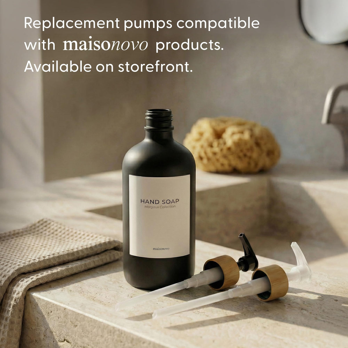 Glass Dish Soap Dispenser for Kitchen Set of 2 (Black Bottles/Black Bamboo Pumps)