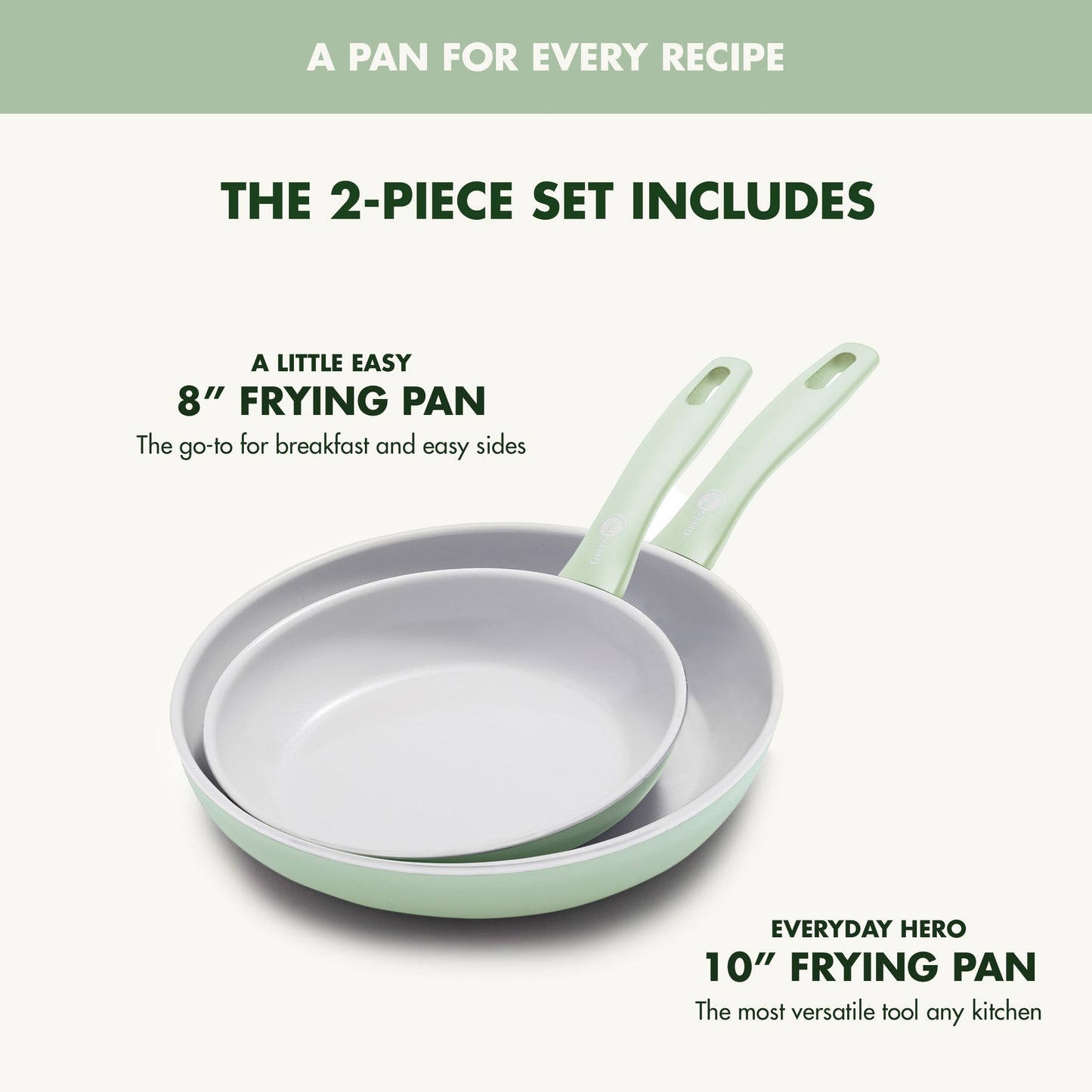 Dover 8” & 10” 2 Piece Frying Pan Skillet Set (8" and 10" Frying Pan Set / Pastel Green)