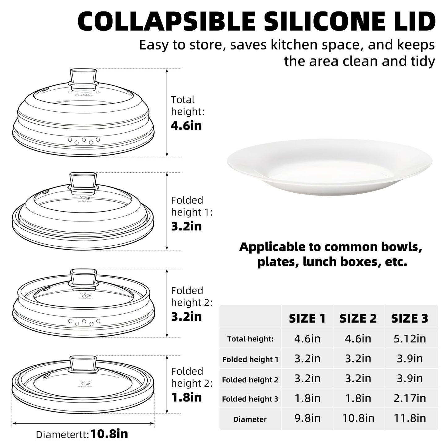 Microwave Splatter Cover Glass Cover Guard Lid with Collapsible Silicone for Food Pot Plate Cover 10.8 inch Blue (Blue / 10.8 inch)