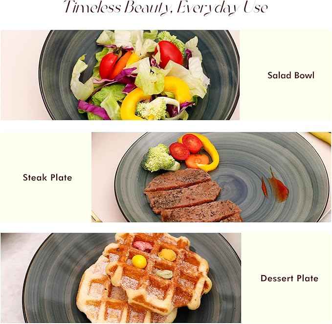 Stoneware Sonoma 16pc Dinnerware Set, Black + Speckled Spin Wash Blue
