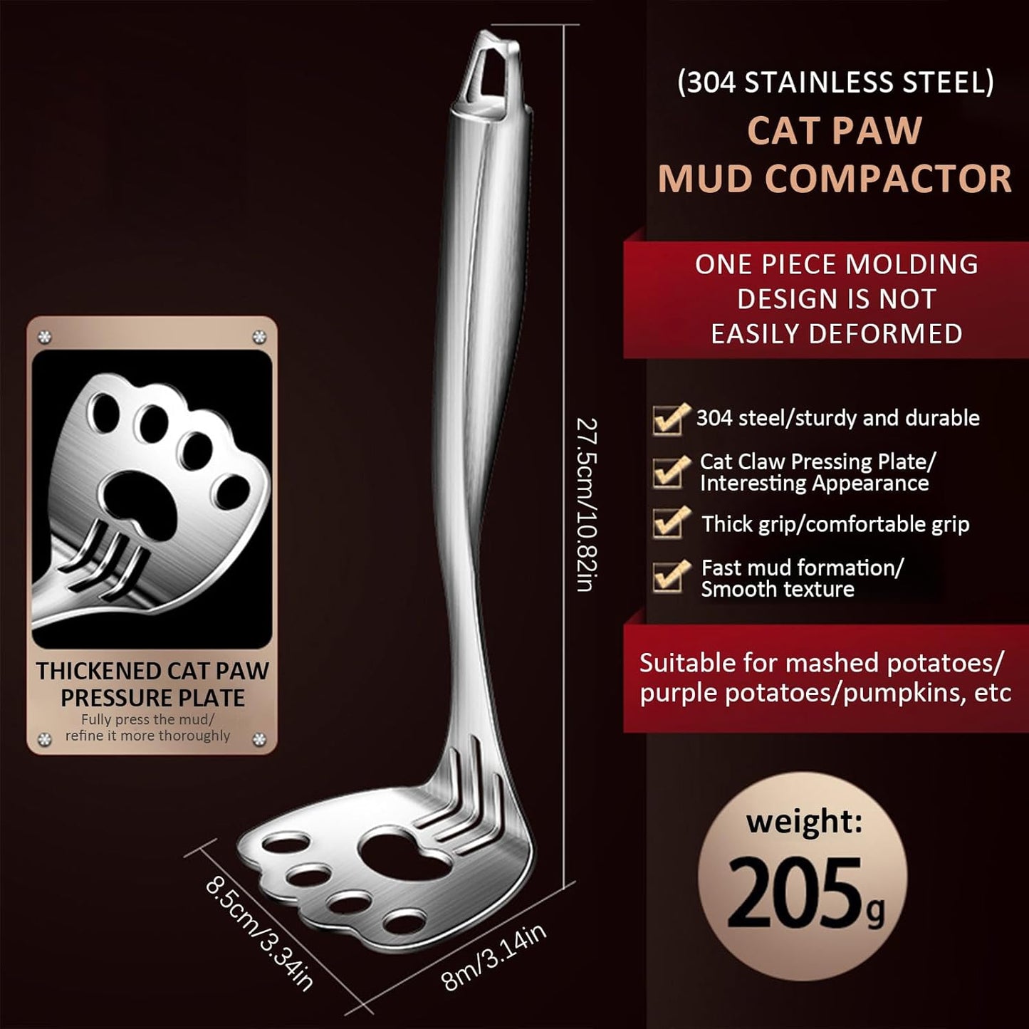 Mashed Potato Masher, Bean Smasher with Stainless Steel Handle, Heavy Duty Meat Masher Triturador de Papas para Pure, Suit for Potato, Guacamole, Fruits, Avocado, Bean and More - HomeSpice