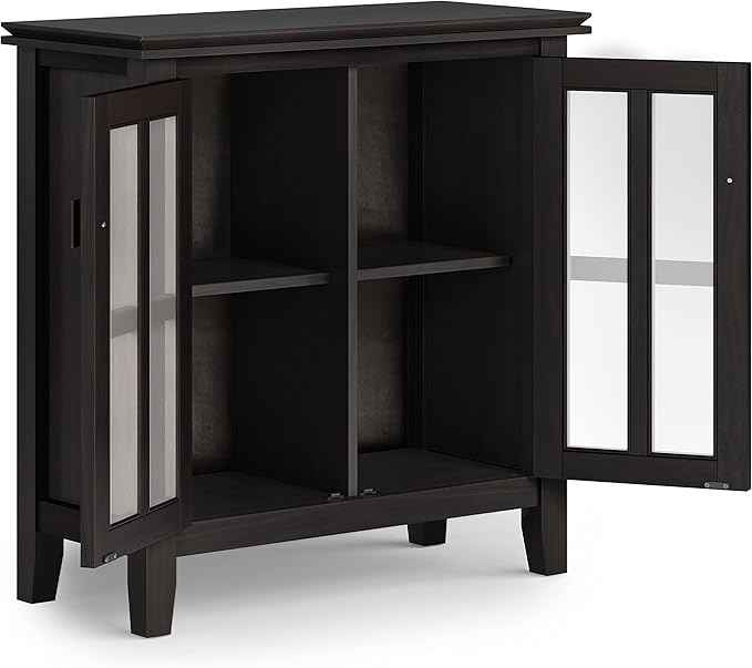 SIMPLIHOME Artisan SOLID WOOD 30 Inch Wide Contemporary Low Storage Cabinet in Hickory Brown, For the Living Room, Entryway and Family Room
