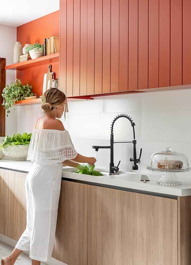 Fapully Black Kitchen Faucet with Pull Down Sprayer,Commercial LED Kitchen Faucet,Single Handle Single Hole Kitchen Sink Faucets