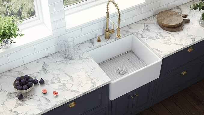 Ruvati 23 x 18 inch Fireclay Farmhouse Apron-Front Kitchen Laundry Sink Single Bowl - White - RVL2468WH