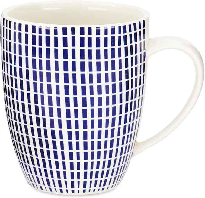TUDOR ROYAL Porcelain 16-Piece Round Dinnerware Set, Service for 4, Singapore Blue Design, Blue Radial, Plates Bowls Mugs Dishes, Premium Quality Ceramic Tableware, Unique Pattern, Glossy