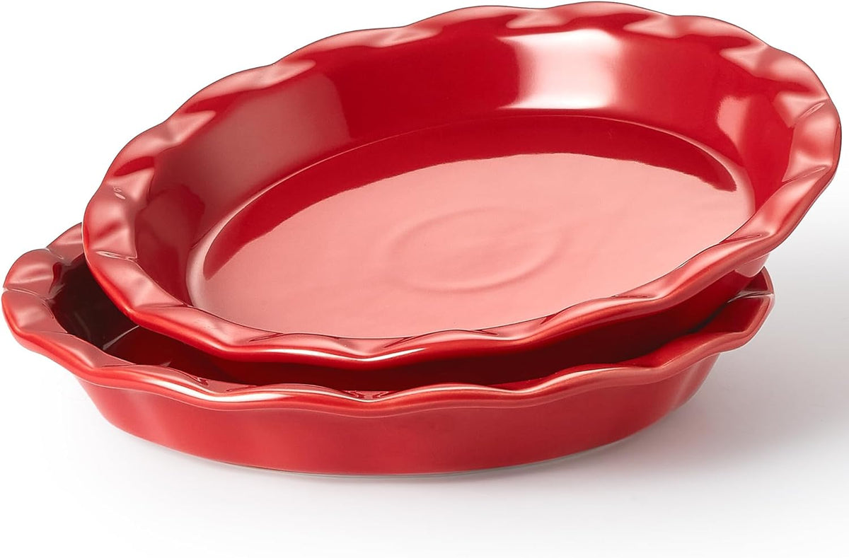 Lareina Ceramic Pie Pans for Baking, 9 Inches Pie Plate for Apple Pie, 36 Ounce Round Baking Dish, Set of 2, Thanksgiving day Gifts for Women, Red - HomeSpice