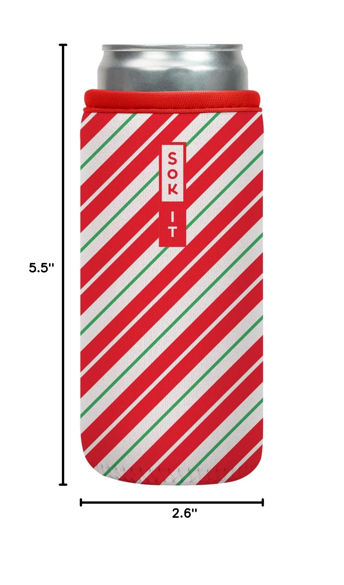 CanSok Sleeve for Beer & Soda Insulated Neoprene Cover (Candy Cane Stripes / 12oz Slim Can Sleeve)