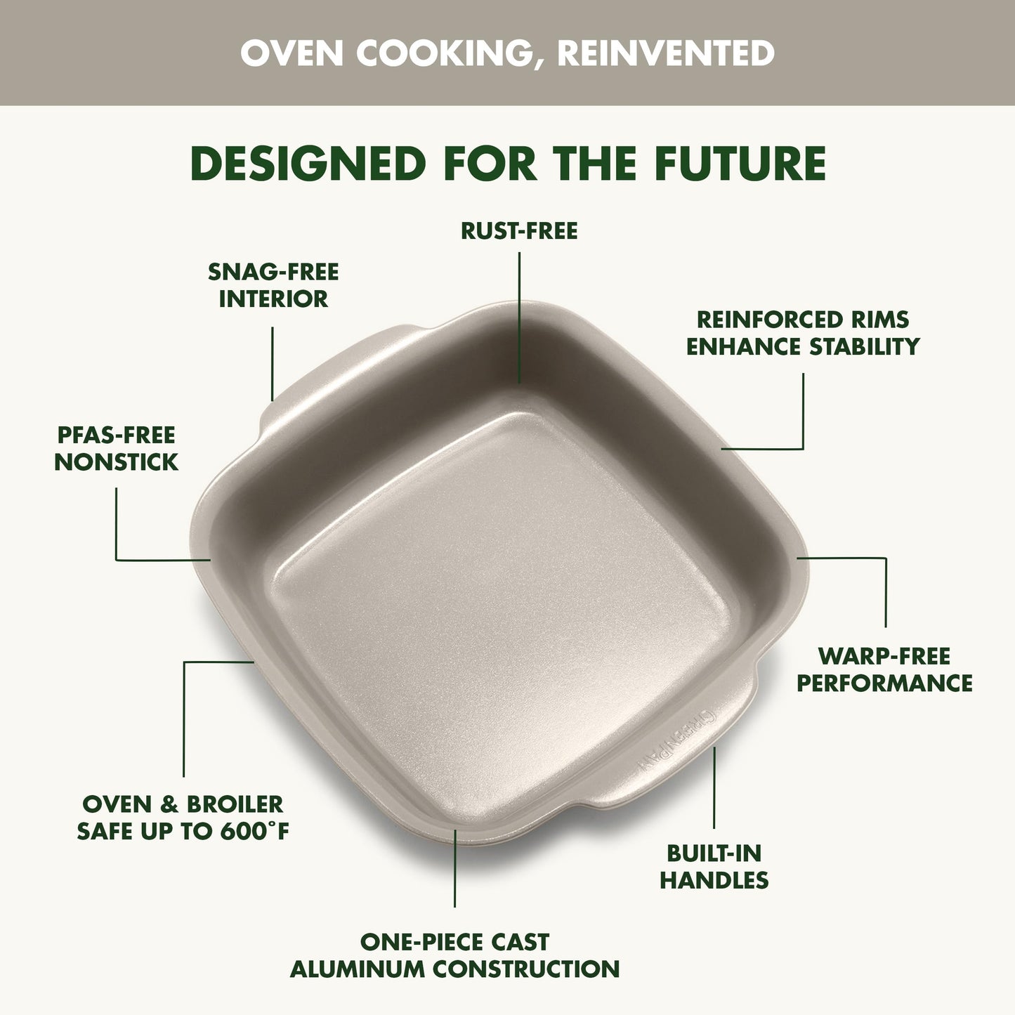 Premiere Ovenware Healthy Ceramic Nonstick 8" Square Cake Baking Pan (8" Square Cake Pan / Taupe)