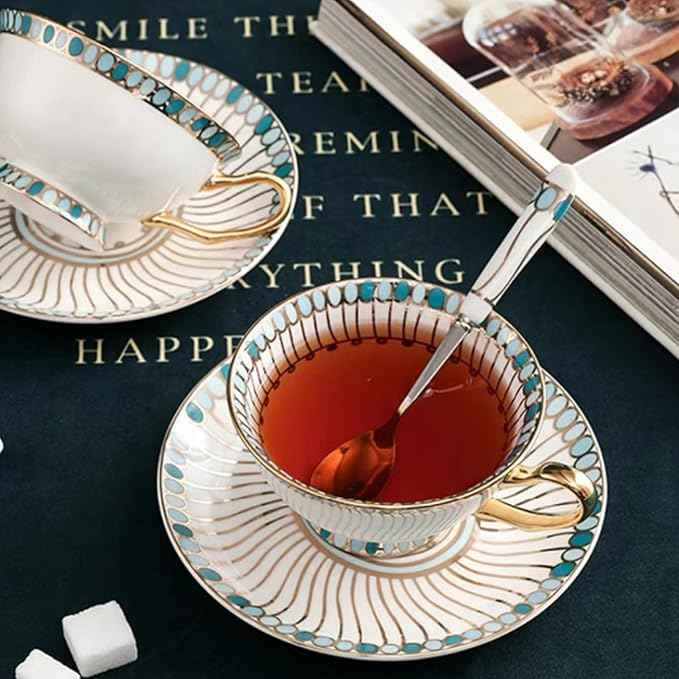 Chinese Bone China Coffee Tea Set, Retro Floral Tea Gift Set, Suitable for Christmas, Father'S Day, Birthday, Halloween Party Gifts (Sapphire 2 Cups)