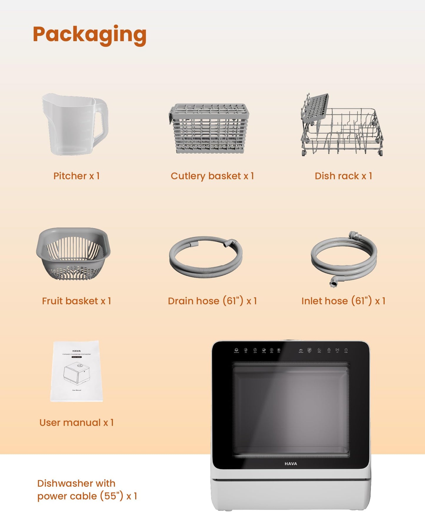 Countertop Dishwasher with Water Softener & Enhanced Energy Efficiency (Black)