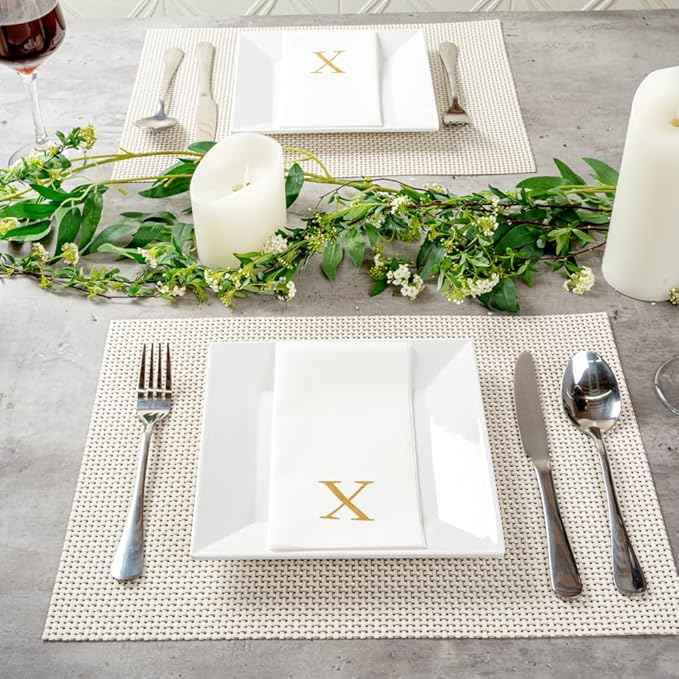 Luxenap 15.8 X 7.9 Inch Linen-Feel Guest Towels, 2000 Lettered Hand Towels - Gold Letter 'X', Sans Serif Font, White Paper Dinner Napkins, airlaid, For Restrooms And Tables - Restaurantware