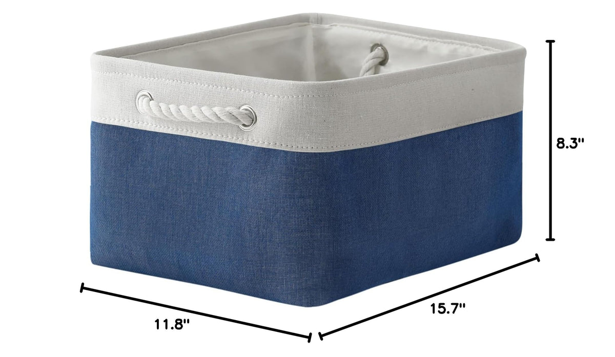 Storage Bins for Shelves (White & Blue / Large - 15.7Lx11.8Wx8.3H)
