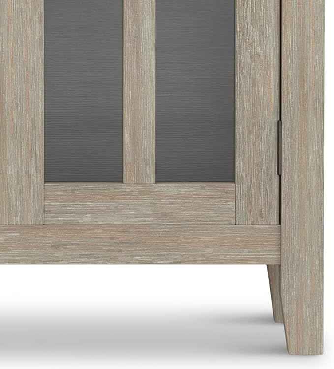 SIMPLIHOME Artisan SOLID WOOD 30 Inch Wide Contemporary Low Storage Cabinet in Distressed Grey, For the Living Room, Entryway and Family Room