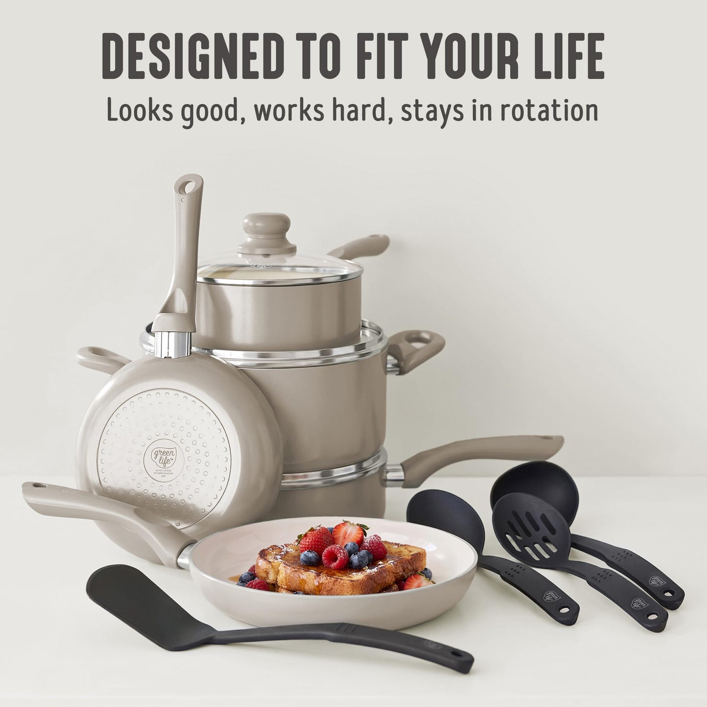 16pc Ceramic Nonstick Pots & Pans Cookware Set (16 Piece Cookware Set / Bloom / Taupe)