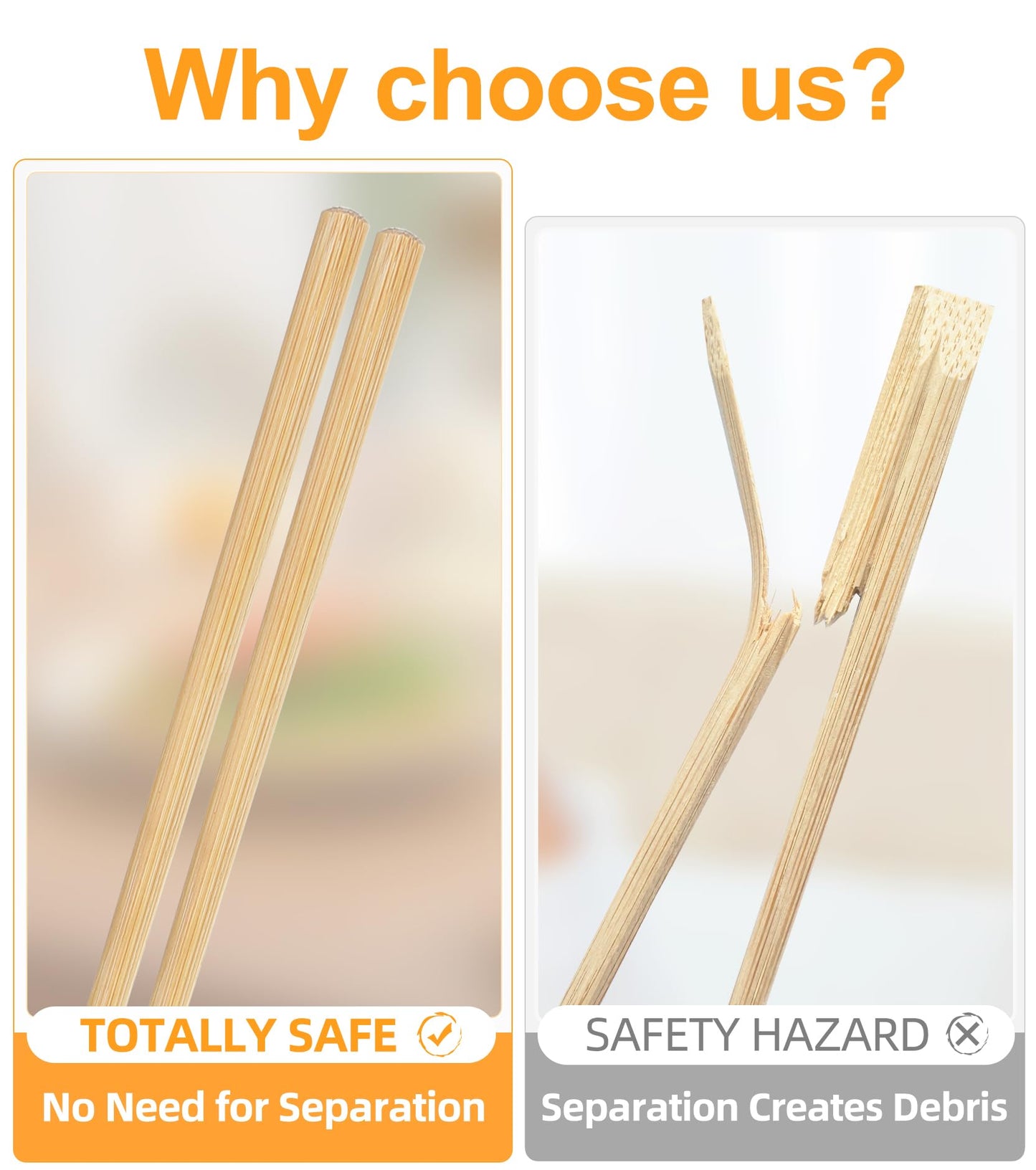 50 Pairs Chopsticks Disposable Reusable 9.5" Individually Wrapped Bulk Premium Quality (Style 1)