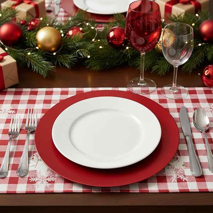 Tanlade 12 Pcs 13 Inch Charger Plates Bulk Round Wedding Chargers Plastic Dinner Plates for Table Setting Wedding Party Decoration (Red)